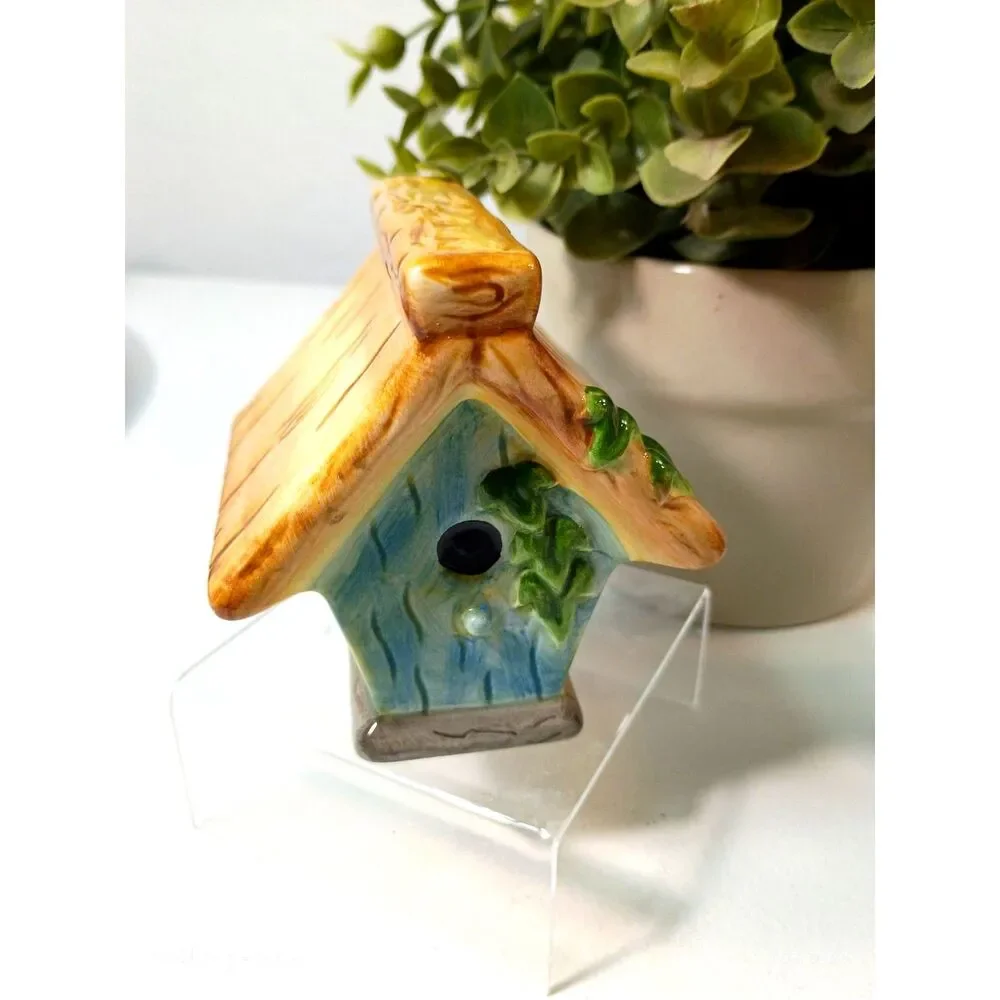 Cottage Bird House Salt & Pepper Shakers Hand-Painted Miniatures Ceramic